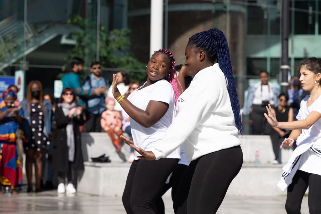 Dancers from the Cork Migrant Centre at the Ubuntu performance in UCC