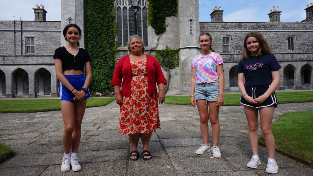 Prof Saoirse Nic Gabhainn and girls from Salerno Secondary School Salthill