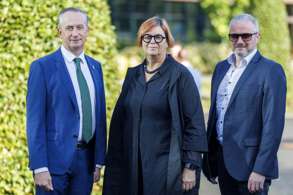 l-R Leo Clancy, CEO, Enterprise Ireland, Prof Kerstin Mey, President UL and Fabian Joyce, RPL Enterprise Learner. Pic Arthur Ellis.